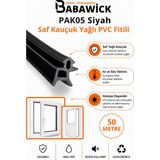 Babawick PAK05 Profesyonel Yağlı Saf Kauçuk Pvc Kapı Pencere Fitili Siyah-Gri Izolasyon Contası - 50 Metre