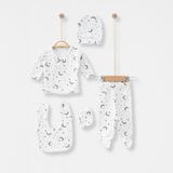 Babejix Ekru Bebek Pamuklu 5 Parça Yeni Doğan Hastane Çıkışı Zıbın Seti - Ekru - Ekru - Yenidoğan