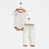 Babejix Happy Smile Bear Yazı Tasarımlı % 100 Pamuklu Unisex Alt Üst 2’li Bebek Takımı - 0 - 3 Ay - Şeker