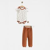 Babejix Happy Smile Bear Yazı Tasarımlı Badi ve Tarçın Renk Pantolonlu % 100 Pamuklu Unisex 2’li Bebek Takımı - 6 - 9 Ay - Şeker