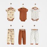 Babejix Happy Smile Bear Yazılı ve Ayıcık Desenli % 100 Pamuklu Unisex 6 Parça Bebek Takımı - Renkli - 3 - 6 Ay