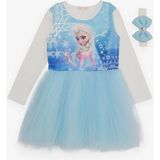 Babely Elsa Uzun Kollu Penye Elbise - 9 Yaş - Beyaz - Mavi