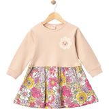 Babexi BeU Kids 434524 Kız Çocuk Sunny Bloom Elbise (Çiçek Desenli Etek, Gülen Çiçek Aplikeli Üst) - 2 - 3 Yaş - Krem Desenli