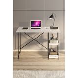 BabHome 2 Raflı Metal Ayaklı Beyaz Çalışma Masası Raflı Ofis Masası Ders Çalışma Masası Öğrenci Ders Çalışma Bilgisayar Masası - 112x50x72