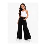 BABİDO Kız Çocuk Bol Paça Jean Pantolon Wide Leg %100 Pamuklu Rahat Kesim Günlük Denim Pantolon Düz Siyah