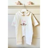 Babies First Çiçek Nakışlı Isme Özel 6'lı Yenidoğan Set %100 Pamuk Tulum Battaniye Şapka Puset Örtü Yastık Eldivn - 00-Beyaz - 0 - 3 Ay