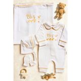 Babies First Civciv Nakış Isme Özel 6'lı Yenidoğan Set %100 Pamuk Tulum Battaniye Yastık Şapka Puset Örtü Eldivn - 00-Beyaz - 0 - 3 Ay