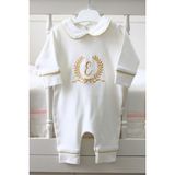 Babies First Gold Taç Harf Nakışlı 6'lı Yenidoğan Set %100 Pamuk Tulum Battaniye Şapka Puset Örtü Yastık Eldiven - 00-Beyaz - 0 - 3 Ay