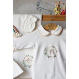Babies First Isme Özel Nakışlı 6 Parça Yenidoğan Set %100 Pamuk Tulum Battaniye Şapka Yastık Puset Örtü Eldiven - 00-Beyaz - 0 - 3 Ay