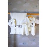 Babies First Koala Desenli Isme Özel 6 Parça Yenidoğan Set %100 Pamuk Tulum Battaniye Şapka Yastık Puset Örtüsü - 00-Beyaz - 0 - 3 Ay