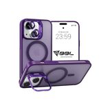 Babilden iPhone 13 İçin Kılıf Kamera Korumalı Magsafe İle Uyumlu Kablosuz Şarj Özellikli Mat Şeffaf Renkli Standlı Lens Hediyeli Telefon Kılıfı (Mor)
