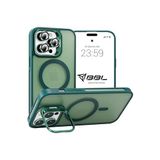 Babilden iPhone 14 Pro Max İçin Kılıf Kamera Korumalı Magsafe İle Uyumlu Kablosuz Şarj Özellikli Mat Şeffaf Renkli Standlı Lens Hediyeli Telefon Kılıfı (Yeşil)