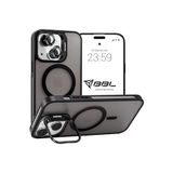 Babilden iPhone 15 İçin Kılıf Kamera Korumalı Magsafe İle Uyumlu Kablosuz Şarj Özellikli Mat Şeffaf Renkli Standlı Lens Hediyeli Telefon Kılıfı (Siyah)