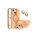 Babilden iPhone 15 İçin Kılıf Kamera Korumalı Magsafe İle Uyumlu Kablosuz Şarj Özellikli Mat Şeffaf Renkli Standlı Lens Hediyeli Telefon Kılıfı (Turuncu)