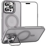 Babilden iPhone 15 Pro Max İçin Kılıf Kamera Korumalı Magsafe İle Uyumlu Kablosuz Şarj Özellikli Mat Şeffaf Standlı Lens Hediyeli Telefon Kılıfı (Gri)