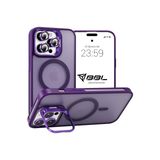Babilden iPhone 16 Pro İçin Kılıf Kamera Korumalı Magsafe İle Uyumlu Kablosuz Şarj Özellikli Mat Şeffaf Renkli Standlı Lens Hediyeli Telefon Kılıfı (Mor)