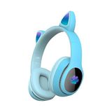 Babilden Kedi Kulak Rgb Led Işıklı Kablosuz Bluetooth Kulaklık Mikronlu Hafıza Kartı Girişli Kedi Kulaklık (Mavi)