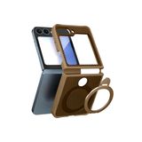 Babilden Samsung Galaxy Z Flip 6 İle Uyumlu Kılıf Karbon Fiber Materyal Stand Özellikli Lens Çerçeveli Ve Sararmayan Güçlü Darbe Emici Premium Telefon Kılıfı (Gold)
