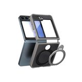 Babilden Samsung Karbon Fiber Materyal Stand Özellikli Lens Çerçeveli ve Sararmayan Güçlü Darbe Emici Premium Kılıf (Gümüş Rengi, Galaxy Z Flip 6)