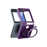 Babilden Samsung Karbon Fiber Materyal Stand Özellikli Lens Çerçeveli ve Sararmayan Güçlü Darbe Emici Premium Kılıf (Mor, Galaxy Z Flip 5)