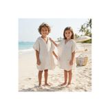 babito store Orjinal %100 Keten Müslin Çizgili Kumaş Unisex 1-10Yaş Plaj Havlu Kapşonlu Pareo-Panço-Naturel Bej