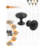 Bablife Verona Düğme Siyah 25MM Çapında Çekmece Dolap Mobilya Kulpları - Tek Delikli