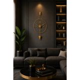 bablo | Meridyen Gold Klasik Modern Duvar Saati Sarkaçlı Camlı Metal Duvar Saati - Lüks Salon Modeli