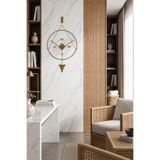 bablo | Meridyen Gold Klasik Modern Duvar Saati Sarkaçlı Camlı Metal Duvar Saati - Lüks Salon Modeli