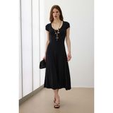 Babokah Kısa Kol Basic Fitilli Midi Elbise - Siyah - XS