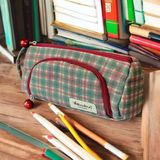 Babun Ilgaz Ekose Büyük Geniş Organik Kanvas Pamuk Bez Kumaş Kalem Kutusu Pötikare Kalemlik Makyaj Çanta Lüks Son Moda Trend Premium Iki Bölmeli Yeni Sezon Hediye El Yapımı Çok Fonksiyonlu - EKOSE YEŞİL KIRMIZI
