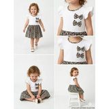 Baby 1/4 Yaş Çift Fiyonklu Leopar Baskılı Çocuk Elbisesi Baby Najmaddin - Beyaz - 2 Yaş
