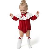 Baby Animals Kız Bebek Romper Kız Çocuk Romper Kadife Doğum Günü Parti Düğün Elbise Fiyonk Uzun Kol Romper - Koyu Kırmızı - 1,5 Yaş