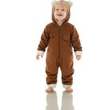 Baby Animals Kız Erkek Unisex Mevsimlik Çift Kat Kadife Ultrasoft Şapkalı Bebek Çocuk Uyku Tulumu Astronot Tulum - Açık Kahverengi - 6 - 9 Ay