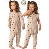 Baby Animals Kız Erkek Unisex Mevsimlik Kolları Çıkan Çift Kat Organik %100 Doğal Pamuk Bebek Çocuk Uyku Tulumu - Kahverengi - 4 - 5 Yaş