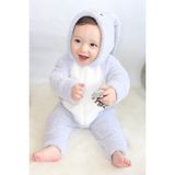 Baby Animals Welsoft Peluş Fermuarlı Kışlık Unisex Kız Erkek Bebek Uyku Tulumu Bebek Tulumu Çocuk Tulumu - Gri - 1 - 1,5 Yaş