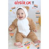 Baby Animals Welsoft Peluş Unisex Fermuarlı Kışlık Bebek Uyku Tulumu Bebek Tulumu Çocuk Tulumu Çocuk Kostümü - Kahverengi - 1 - 1,5 Yaş