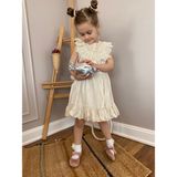 Baby Babyaden Celinne Pamuklu Astarlı Güpürlü Dantelli Doğum Günü Çantalı Kız Çocuk Bebek Elbisesi - 2 Yaş - Açık Ekru