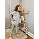 Baby Babyaden Sarı Kelebekli / Lila Çiçekli Pamuklu Taytlı Alt Üst Kız Çocuk Bebek Takım - 3 - 4 Yaş