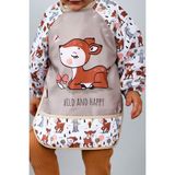 Baby Bakkal Wild And Happy Karaca Desenli Uzun Kollu Bebek Mama Önlüğü Sıvı Geçirmez (06-24) Ay - 0 - 2 Yaş - Ekru