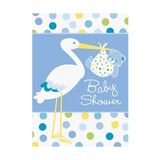 Baby Boy Stork Temalı Mavi Davetiye 8 Adet