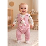 Baby Breeze Bebek Kız 2'li Tulum Takımı Salopet Tavşan Desenli Badi Oyuncak Tavşanlı Pamuklu 3-6-9 AY