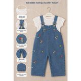 Baby Buu Baç- Kız Çocuk Çiçek Desenli Kot Salopet Takım / T-Shirt-Salopet 2li Takım 6-9/9-12/12-18/18-24 Ay - 6-9 M - Beyaz