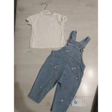Baby Buu Çiçek Nakışlı Kot Salopet 2’li Bebek Takım - 12 -18 Ay - Beyaz