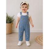 Baby Buu Çiçek Nakışlı Kot Salopet 2’li Bebek Takım - 6 - 9 Ay - Beyaz