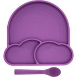 Baby Chef's by ZN %100 Premıum Silikon 2'li Tabak Kaşık Mama Seti Vakum Sistemli - Mor