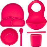 Baby Chef's by ZN %100 Premıum Silikon 2'li Tabak Kaşık Mama Seti Vakum Sistemli - Pembe