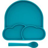 Baby Chef's by ZN %100 Premıum Silikon 2'li Tabak Kaşık Mama Seti Vakum Sistemli - Yeşil