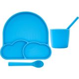Baby Chef's by ZN %100 Premıum Silikon 4'lü Mama Seti Vakum Sistemli - Mavi