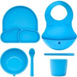 Baby Chef's by ZN %100 Premıum Silikon 6'lı Mama Seti Vakum Sistemli - Mavi