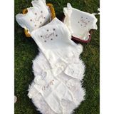Baby Clime; Isimli Nakışlı Müslin Bebek Tulumu, Şapka, Eldiven, Battaniye, Yastık, Puset Örtüsü - 6 Parça Bebek Seti - 0 - 3 Ay - Krem